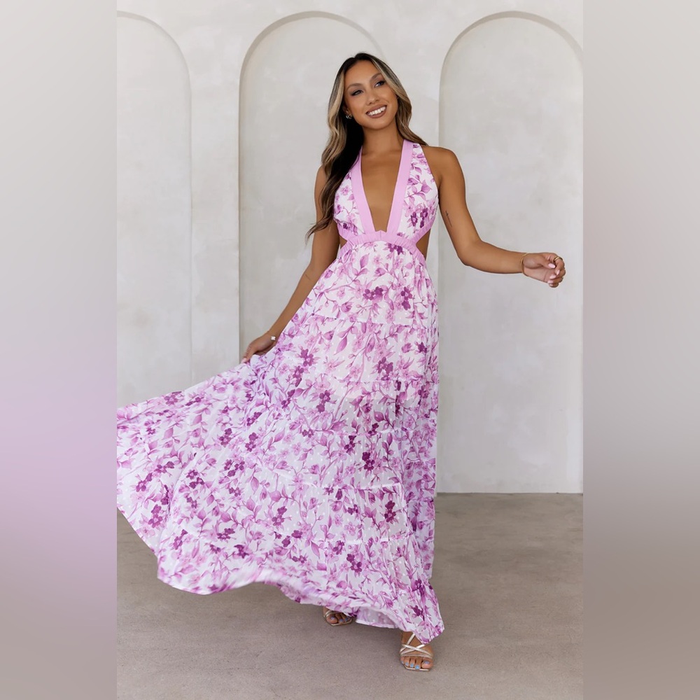 Hello Molly Pink and Purple Backless Floral Dress